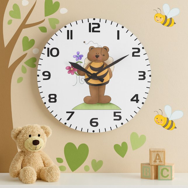 Grande Horloge Ronde Ours habillé en bourdon avec des fleurs (Créateur téléchargé)