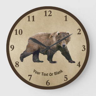 Grande Horloge Ronde Ours Kodiak Sur Papier Ancien