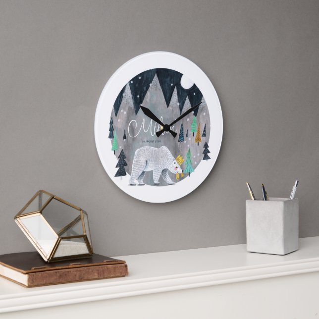 Grande Horloge Ronde Ours montagnes lune d'hiver (Bureau)