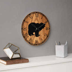 Grande Horloge Ronde ours noir rustique mignon