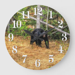 Grande Horloge Ronde Ours Noir Sauvage & Yukon Forest Photo Art
