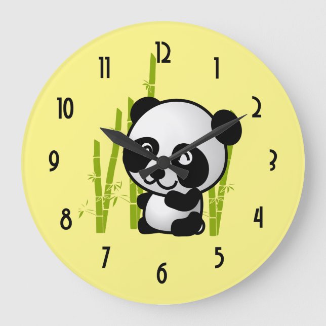 Grande Horloge Ronde Ours panda noir et blanc mignon dans un verger en (Recto)