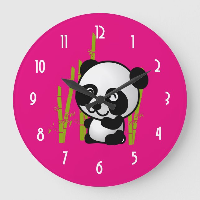 Grande Horloge Ronde Ours panda noir et blanc mignon dans un verger en (Recto)