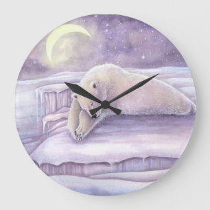 Grande Horloge Ronde Ours Polaire Endormi Fantaisie Animaux Sauvages Ou