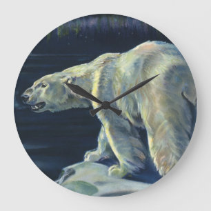 Grande Horloge Ronde Ours polaire vintage, animaux marins de l'Arctique