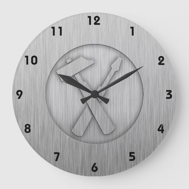 Grande Horloge Ronde Outils de dessin animé brushed metal look (Recto)