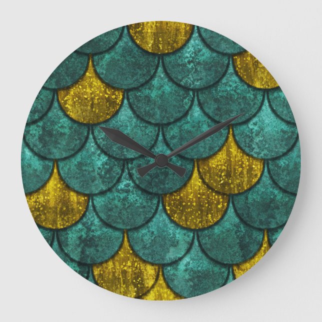 Grande Horloge Ronde Oxyde Métallique : Texture des échelles de poisson (Recto)
