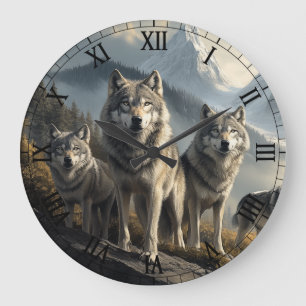 Grande Horloge Ronde Pack Wolf en paysage de montagne