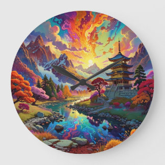 Grande Horloge Ronde Pagode et paysage coloré