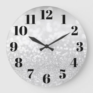 Grande Horloge Ronde Paillettes Bokeh Glam Argenté