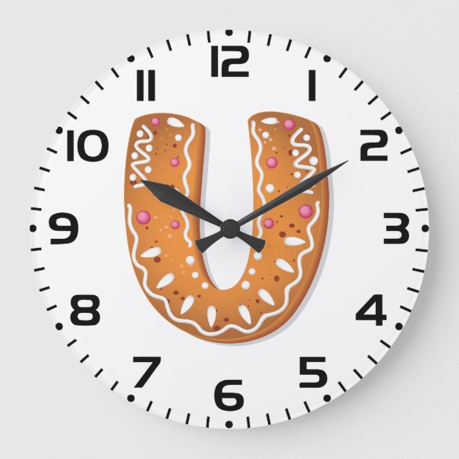 Grande Horloge Ronde Pain d'épices Lettre U Monogramme Gâteau de fêtes (Recto)