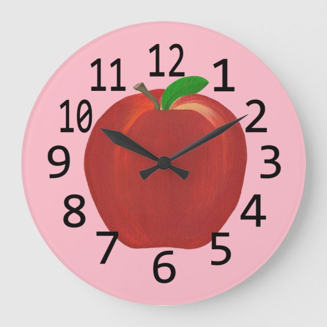 Grande Horloge Ronde Painted Red Apple Green Leaves Custom Wall Clocks (Recto)