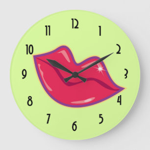 Grande Horloge Ronde Paire de lèvres rouges cerises