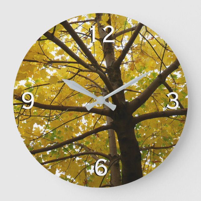 Grande Horloge Ronde Paire d'érables jaunes Nature d'automne (Recto)