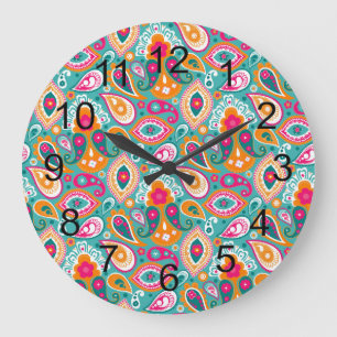 Grande Horloge Ronde Paisley 70s 60s Boho Retro
