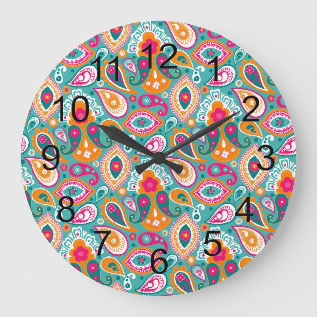 Grande Horloge Ronde Paisley 70s 60s Boho Retro (Recto)
