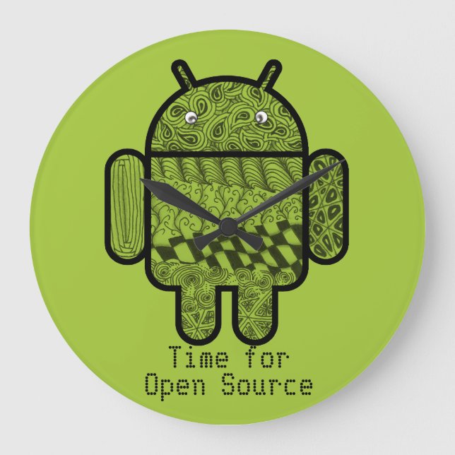 Grande Horloge Ronde Paisley Doodle Character pour le robot Android™ (Recto)