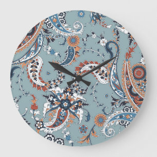 Grande Horloge Ronde Paisley indien tendance : arrière - plan sans cout