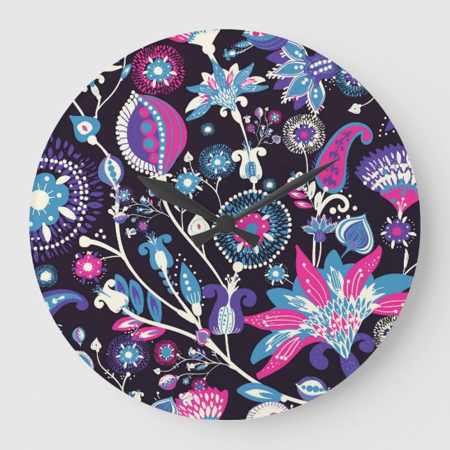 Grande Horloge Ronde Paisley moderne : motif traditionnel oriental. (Recto)