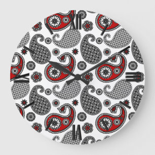 Grande Horloge Ronde Paisley pattern, Black, White and Red
