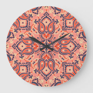 Grande Horloge Ronde Paisley sans couture : design motif vintage.