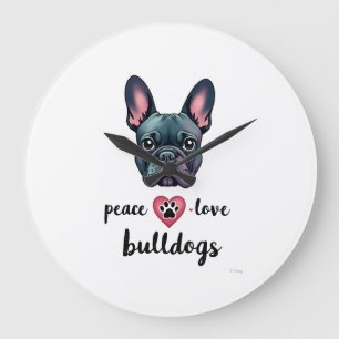 Grande Horloge Ronde Paix Amour Bouledogues Vintage Galaxie Bouledogue 