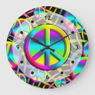 Grande Horloge Ronde Paix colorée - l'horloge face transparente