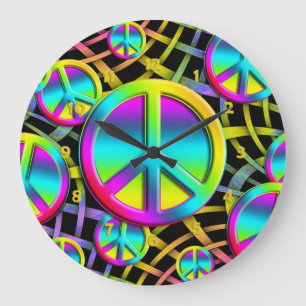 Grande Horloge Ronde Paix colorée - numéros de visage de l'horloge