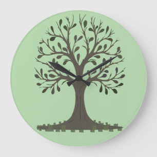 Grande Horloge Ronde 🌳 Pale Green Tree of Life Wall Clock 