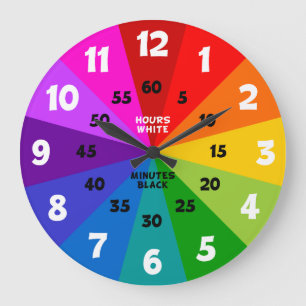 Grande Horloge Ronde Palette de couleurs Rainbow Bold Apprenez à dire à