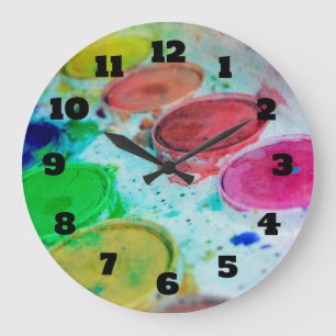 Grande Horloge Ronde Palette Peinture à aquarelle multicolore Artistes
