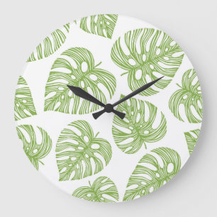 Grande Horloge Ronde Palm Exotique Feuilles Vintage