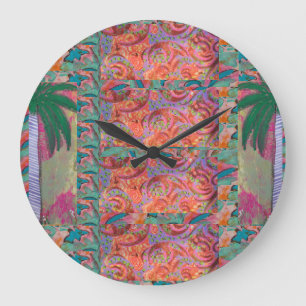 Grande Horloge Ronde Palm Tree Abstrait