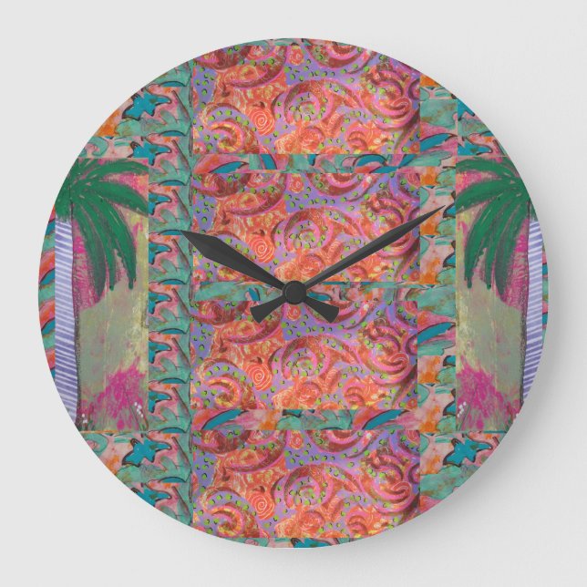 Grande Horloge Ronde Palm Tree Abstrait (Recto)