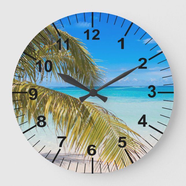 Grande Horloge Ronde Palm Trees Beach Theme Wall Clock (Recto)