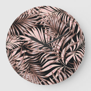 Grande Horloge Ronde Palme tropicale : Modèle Floral Jungle.