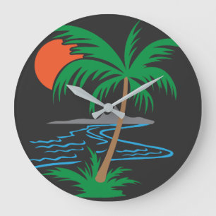 Grande Horloge Ronde Palmier au bord de la rivière Art de coucher de