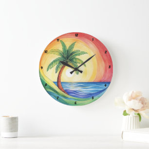 Grande Horloge Ronde Palmiers tropicaux et oeuvres d'art inspirées de l