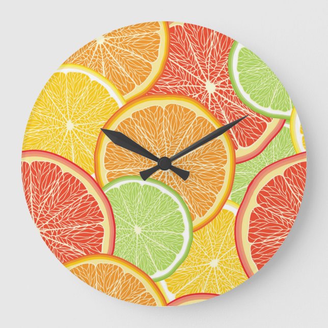 Grande Horloge Ronde Pamplemousse et arrière - plan abstrait orange. (Recto)