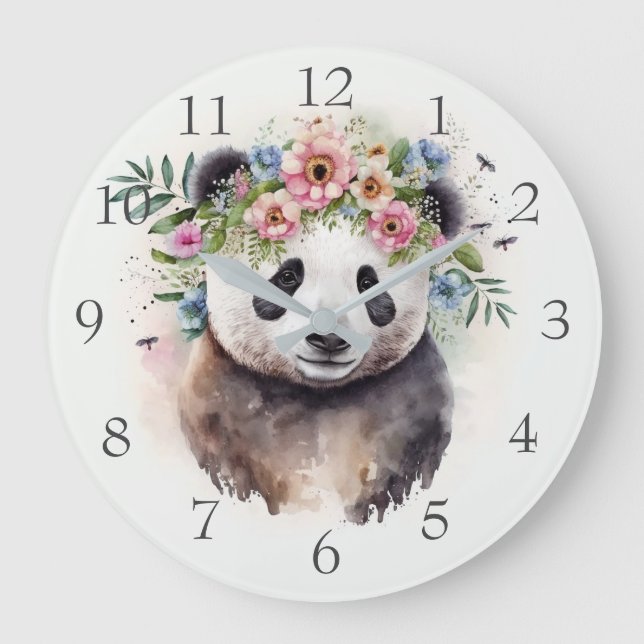 Grande Horloge Ronde Panda Flowers Watercolor                         (Recto)