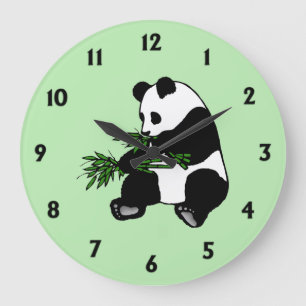 Grande Horloge Ronde Panda géant vert