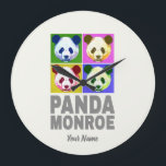 Grande Horloge Ronde Panda Monroe Ours Pop Art Portrait<br><div class="desc">Oeuvre colorée de Panda Monroe. Bear Pop Art Portrait souvenir ou cadeau pour amoureux des animaux et amis Panda.</div>