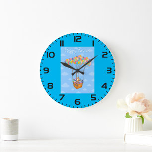 Grande Horloge Ronde Panier à ballons de Pâques avec des oeufs colorés