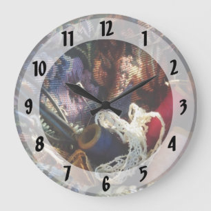 Grande Horloge Ronde Panier de crochet et fil