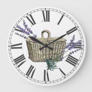 Grande Horloge Ronde Panier de lavande vintage Floral
