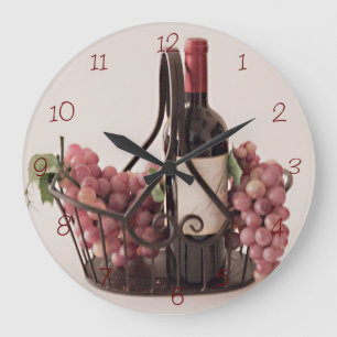 Grande Horloge Ronde Panier mural avec vin et raisins