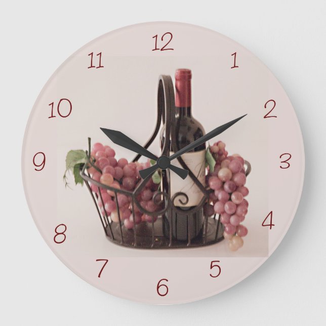 Grande Horloge Ronde Panier mural avec Vin et Raisins Opt. 2 (Recto)