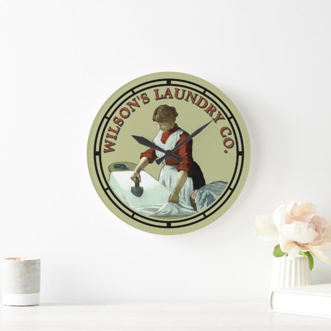 Grande Horloge Ronde Panneau de blanchisserie vintage (Maison)