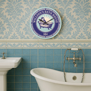 Grande Horloge Ronde Panneau Maison de bain style coupe-bois vintage