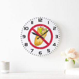 Grande Horloge Ronde Panneau Pas de Burritos Humoristique Interdiction